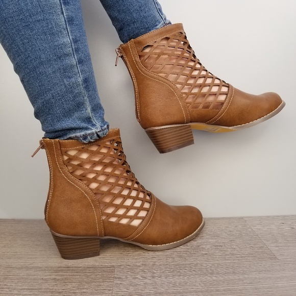 Brown Cut out Ankle Perforated Spring Boots - Picture 6 of 8